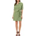 thumbnail image 2 of INSPIRE CHIC Robe-Chemise à Col pour Femme à Manches Retroussables à Multiples Poches avec Ceinture m Vert Pois, 2 of 6
