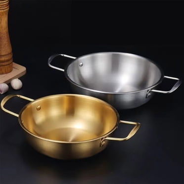 CQCYD 2 Pcs Casserole à Ramen en Acier Inoxydable, 12x12x2 Po Marmite Coréenne pour Nouilles, Petite Marmite Épaissie à Double Poignée, Marmite Polyvalente pour la Cuisine, le Camping et la Cuisson en Plein Air