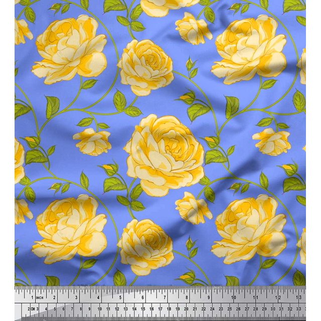 Soimoi Tissu en Rayonne Imprimé Feuilles & Roses Floral au Mètre 56 Pouces de Large