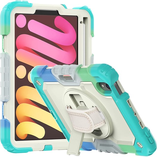 navor Rugged Cover Compatible with iPad Mini 6 (2021), Rotatable Kickstand Shoulder & Hand Strap Shockproof Heavy Duty Protective Case