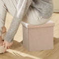 thumbnail image 4 of Beige Multifunctional Foldable Storage Stool Linen Fabric For Organizer Shoe Changing 25 X 25 Cm Cotton Linen Material Beige Color, 4 of 6