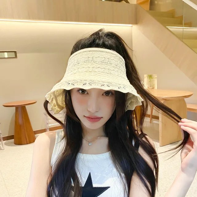 LinYooLi Foldable Knitted Sun Hat For Women Empty Top Sunscreen Cap Summer Sun Protection Fisherman Hat For Female Outdoor Beach Sun Caps