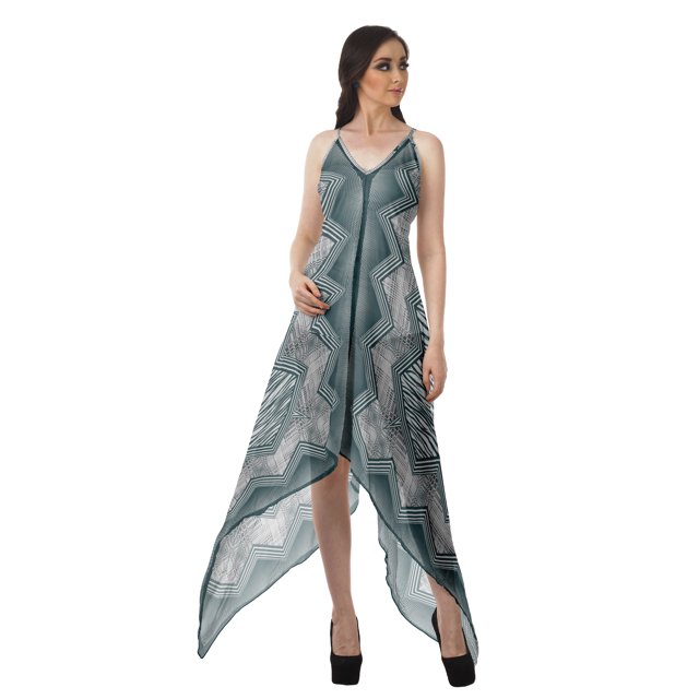 Moomaya Robe à Ourlet en Foulard pour Femmes, Imprimée, Col en V, Ourlet Asymétrique