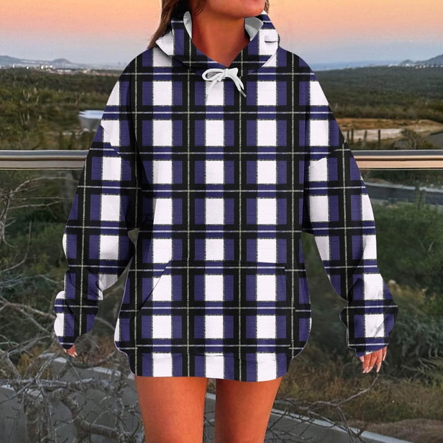 Guide-cadeaux des Fêtes Chandails à Capuchon pour Femmes Veste Grande Taille Chandails et Chandails à Capuchon pour Femmes Mode Chandail d'Hiver pour Femme à Manches Longues Coupe Régulière à Capuche Imprimé Chandail à Capuchon Confortable Camisoles Bleu Foncé TG