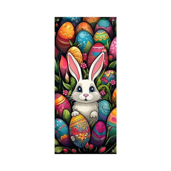 Hearth & Gear Housse de Porte 90x200cm Joyeuses Pâques Housse de Porte Lapin de Pâques Oeuf Bannière de Porte de Pâques Accessoire de Fête Bannière Suspendue Panneau Décoration pour Joyeuses Pâques Fête Drapeaux de Fête Fête au Collège