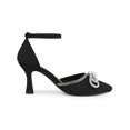 thumbnail image 3 of BLISSFUL STEP Women's Rhinestones Bow Ankle Strap Stiletto Heel Pumps Black (Size 9), 3 of 7