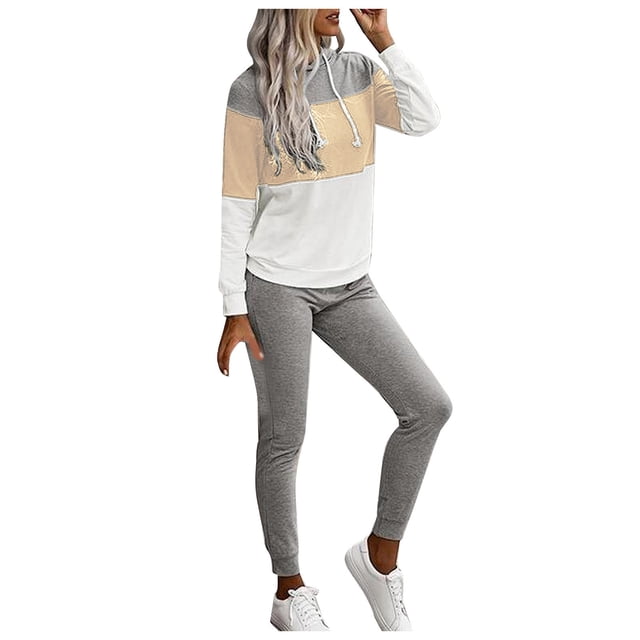 Birdeem Ensemble pour Femmes Survêtement Chandail Uni Col Rond 2 Pcs Sport Sans Capuche Ensembles