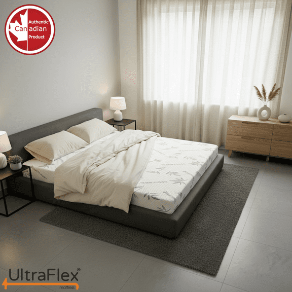 UltraFlex® Suprême Format Grand – Matelas en Mousse Réversible de Fermeté Moyenne Fabriqué au Canada – Gel Rafraîchissant, Housse en Bambou, Certifié CertiPUR-US® pour un Confort Équilibré et une Durabilité