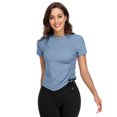 thumbnail image 1 of BeautyIn Women's Workout Shirts Drawstring Hem Fitted Top Short Sleeve Yoga Running tanks, 1 of 4
