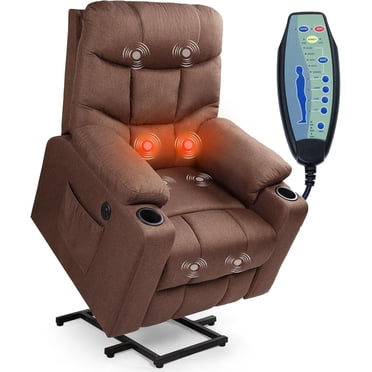 YODOLLA Grand Fauteuil Inclinable Élévateur pour Aînés, Fauteuil Élévateur Électrique en Textile Robuste avec Massage par Vibration Chauffant et Port USB, Brun