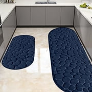 Czzoypi Memory Foam Bath Mat, Super Absorbent Cobblestone Bathroom Rug, Machine Washable Non-Slip Bath Mats for Shower Tub Floor, Blue