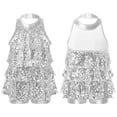 thumbnail image 1 of TiaoBug Girls Sleeveless Shiny Sequins Halter Tassel Mini Dress Latin Jazz Salsa Samba Rumba Unitard Dress Silver 12, 1 of 6