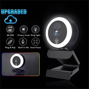 4k Webcam with Fill Light Autofocus USB Camera with Microphone Rotatable Webcam for Streaming Video Conferencing