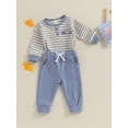 thumbnail image 2 of SUNSIOM Baby Boys 2PCS Pants Sets Long Sleeve Striped Romper and Solid Color Pants Sets, 2 of 6