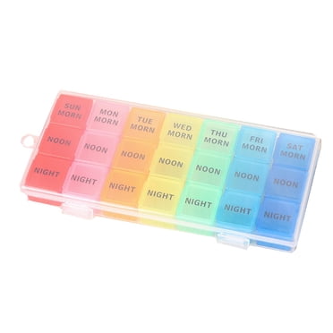 SHISUYAN Colorful English 21 Grids Pill Box Portable Monthly Pill Organizer Container Storage Box Medicine Case