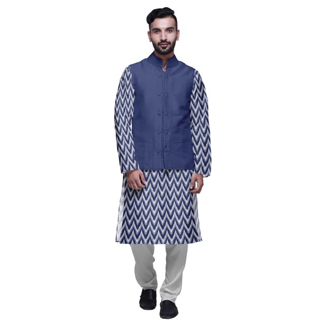 Atasi Ensemble Kurta Pyjama Indien pour Hommes, Veste Imprimée Classique Décontractée