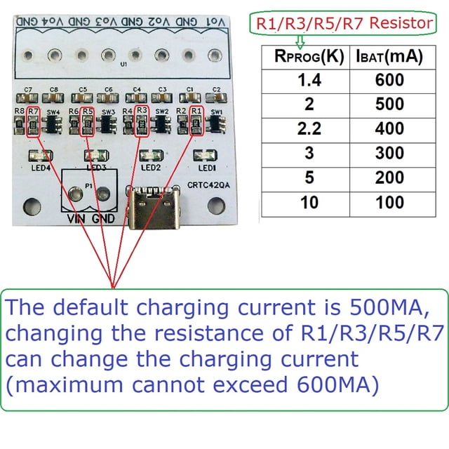 Baohd 4 Channels Type-C 3.7V Battery Charging Module Replacement Reverse Protection Batteries Charger Circuit Board Upgrade Without Terminal