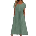 thumbnail image 1 of Ovzne Robes d'Été pour Femmes Robe Femme Été Aguichant Mode Couleur Unie Poche Volant Manches Courtes Col Rond Robe Grande Taille Robe Manches Courtes Liquidation, 1 of 6