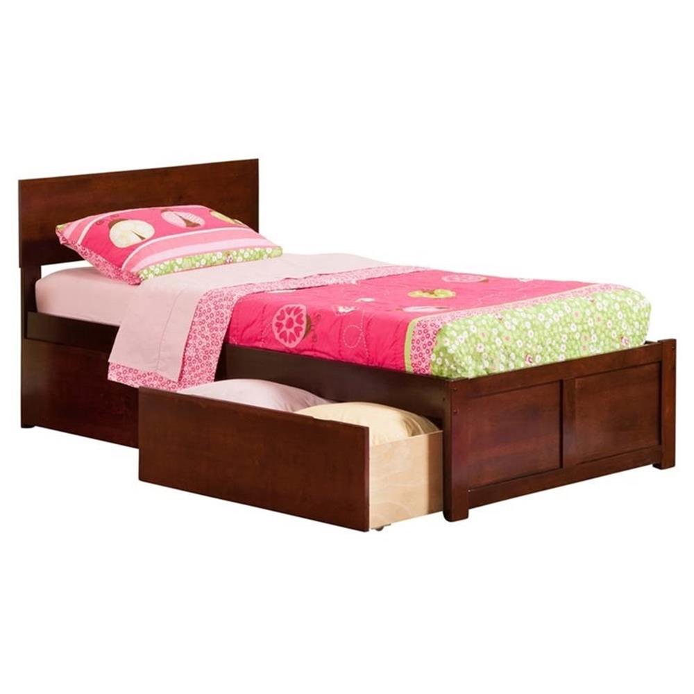 Leo & Lacey Lit Plateforme en Bois Simple TG avec Pied de Lit et Tiroirs de Rangement en Noyer