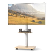 Gymax Meuble TV roulant sur roues avec support inclinable à 30 degrés Étagère ajustable et gestion des câbles Naturel et Blanc