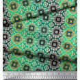 thumbnail image 2 of Soimoi Moss Georgette Fabric Stripe & Moroccan Kaleidoscope Printed Fabric 1 Yard 42 Inch Wide, 2 of 3