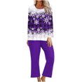 thumbnail image 1 of Pisexur Pyjama de Noël pour Femmes Ensemble Deux Pièces Tendance des Fêtes Imprimé Flocon de Neige Pyjamas de Noël Décontractés Manches Longues Col Rond Hauts Pantalons de Pyjama Tenue de Nuit, 1 of 5