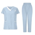 thumbnail image 1 of Working Uniforms Nurse Scrub Set for Women Short Sleeve Work Shirts and Long Pants Cozy Home Attendant Outfits, Sky Blue, XXL, 1 of 7