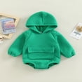 thumbnail image 2 of Baby Fall Winter Hooded Romper  Casual Long Sleeve Solid Color Front Pocket Bodysuit, 2 of 8