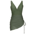 thumbnail image 4 of ylioge Womens Tankini Swimsuits Built in Bras One-Piece V Neck Dresses Bathing Suits Ladies Trendy Solid Color Side Drawstring Swimsuit, 4 of 6
