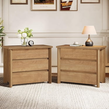 Tribesigns Nightstand with 3 Drawers, Rustic Farmhouse Bedside Table with Storage for Bedroom or Small Spaces, Easy Assembly, 2 Piece