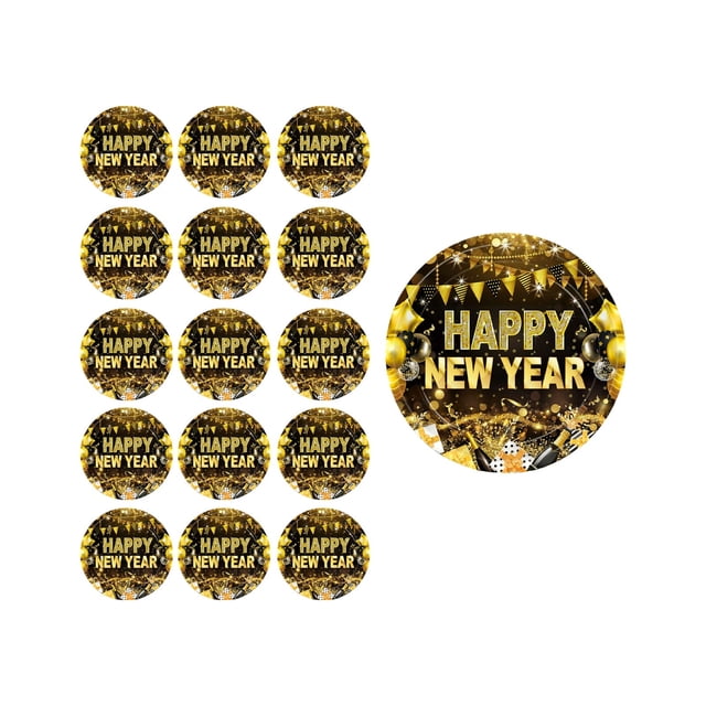 Wdhugt Black And Gold 2026 Happy Newyear Theme Party Tableware Disposable Paper Plates 9 Inches 16 Pieces Paper B