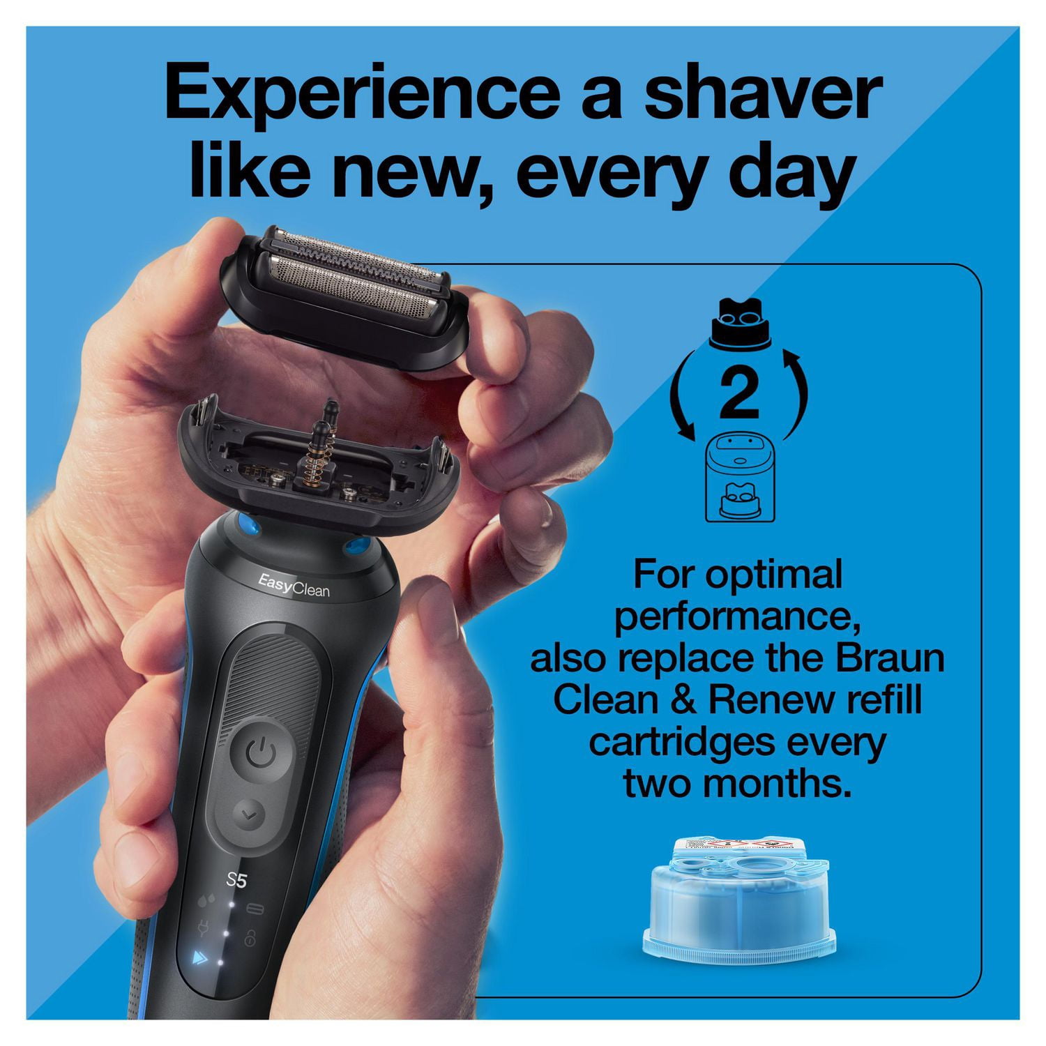Braun Series 5 Tête de Rechange pour Rasoir Électrique, Installez Facilement Votre Tête de Rasoir pour un Rasage Aussi Efficace Que le Premier Jour, Compatible avec les Rasoirs Series 5 de Nouvelle Génération, 54B, Noir