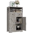 thumbnail image 4 of VEANERWOOD Farmhouse Storage Cabinet with Doors and Drawers, Freestanding Kitchen Pantry Cabinet Sideboard, Grey, 4 of 5