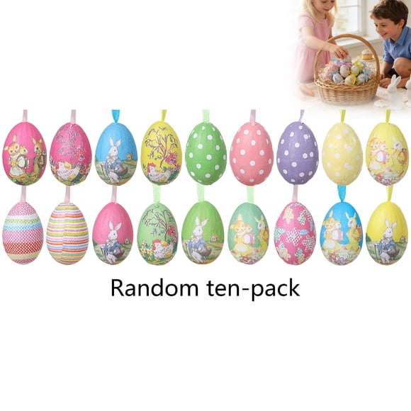 CY5O5ee Easter Hanging Eggs 10pcs Vintage Colorful Hanging Tree Ornaments with Bow Easter Eggs for Tree Basket Filler Decor PartyFavors Party Birthday Party Supplies