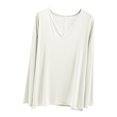 thumbnail image 1 of MeetoTime V Neck Long Sleeve Shirts for Women Comfortable Loose Tops Solid Color Lounge Tops Pullover, 1 of 6