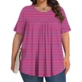 thumbnail image 2 of Olyvenn Hauts pour Femmes Grande Taille T-Shirts d'Été Basiques Manches Courtes Col Rond Tunique Décontractée Coupe Ample T-Shirts de Plage à Rayures Graphiques Rose Vif XXXXXL, 2 of 6