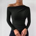 thumbnail image 3 of Yuyuzo Going out Tops for Women Fall Cold Shoulder Long Sleeve Slim Fitted Solid Color Tee Shirts, 3 of 5