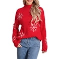 thumbnail image 1 of Opperiaya Chandail à Col Roulé de Noël pour Femmes Flocon de Neige Jacquard Manches Longues Tricotés Pulls Automne Hiver Amples, 1 of 9