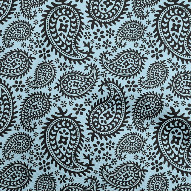 oneOone Rayon Light Blue Fabric Asian Paisley Block Sewing Craft Projects Fabric Prints By Yard 56 Inch Wide