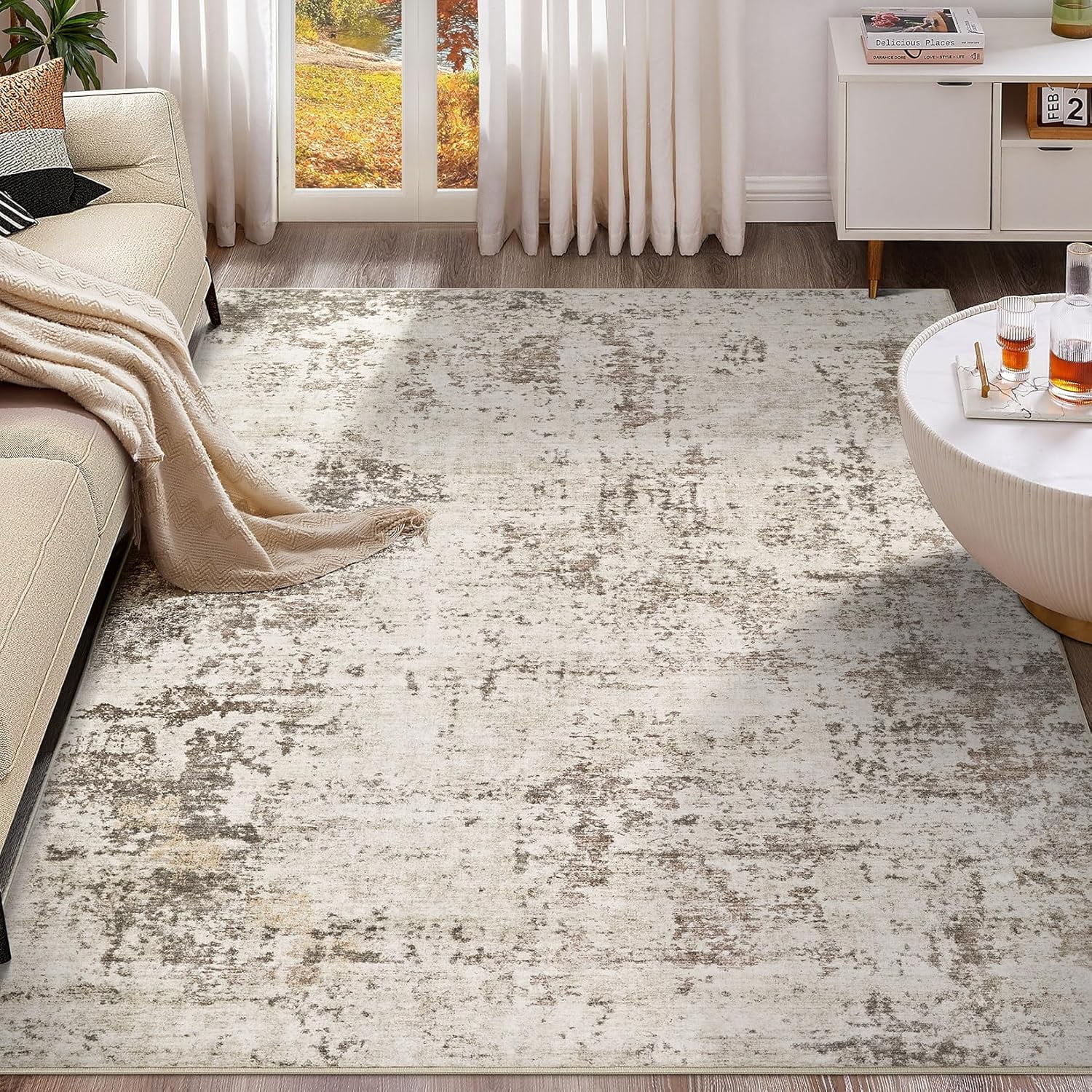 x Area Rug Living Room Rugs - Washable Neutral Modern Abstract Soft Thin Large Rug Indoor Floor No Slip Rug Carpet for Bedroom Under Dining Table Home Office Decor -