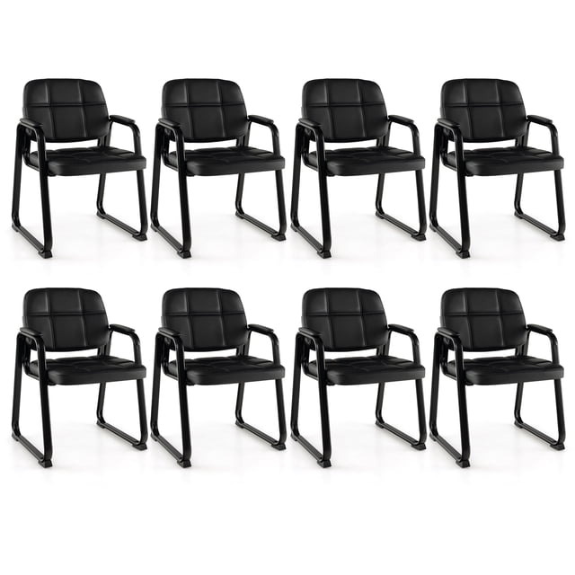Costway Ensemble de 8 Chaises de Salle d'Attente Rembourrées pour Invités et Conférences avec Accoudoirs, Conçues pour le Mobilier d'Affaires et les Aires de Réception. Ces Chaises en Cuir PU Noir Dotées de Dossiers Ergonomiques Incurvés, de Sièges Spacieux Mesurant 20 Pouces par 18 Pouces, et de Cadres Métalliques Robustes Pouvant Supporter jusqu'à 330 Lb. le design à Treillis Élégant s'Intègre Sans Couture aux Espaces de Bureau, de Réception Ou d'Étude à la Maison.