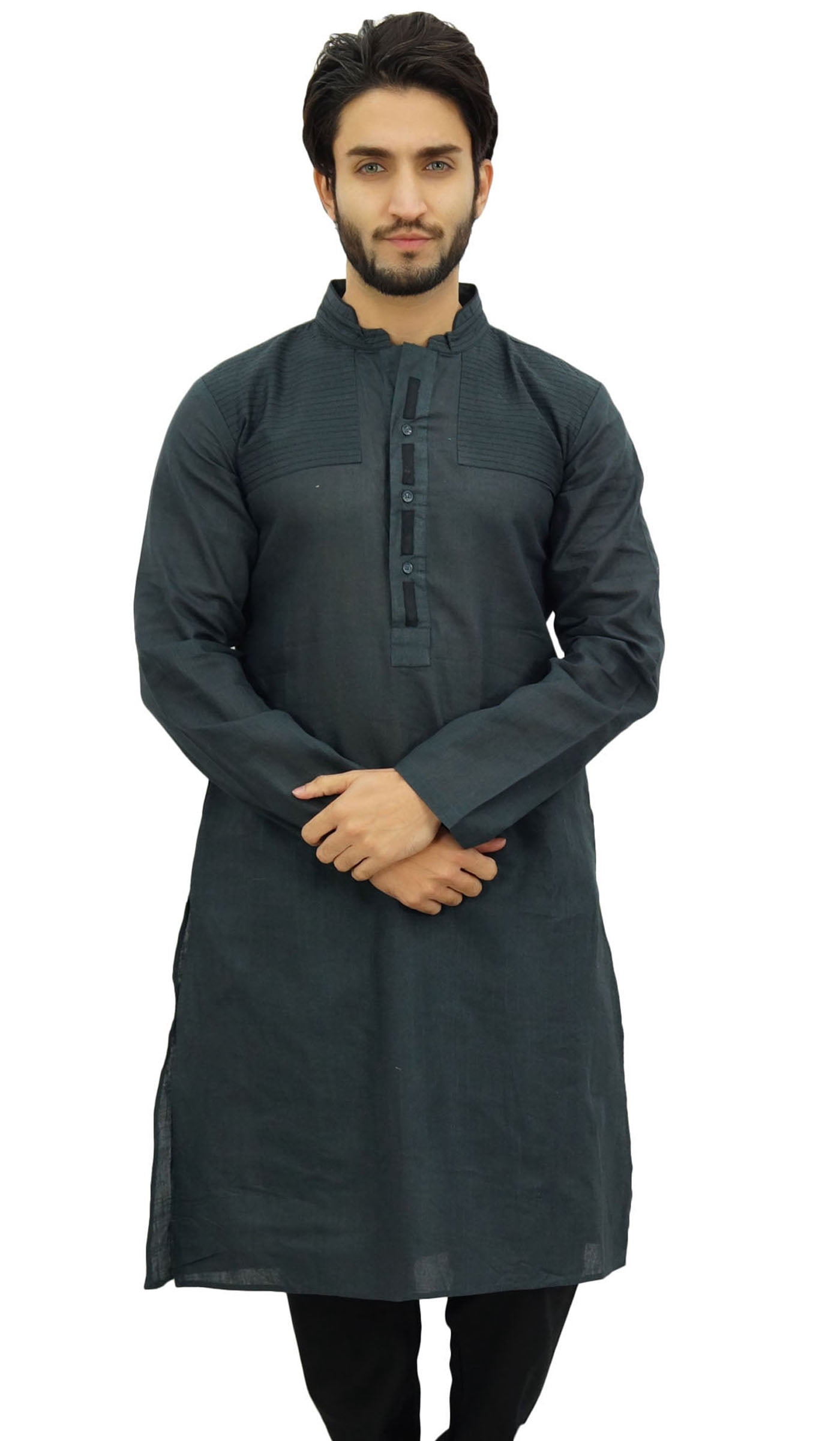 Atasi Men's Party Wear Linen Kurta Pyjama Set Gray Ethnic Shirt-X-Large