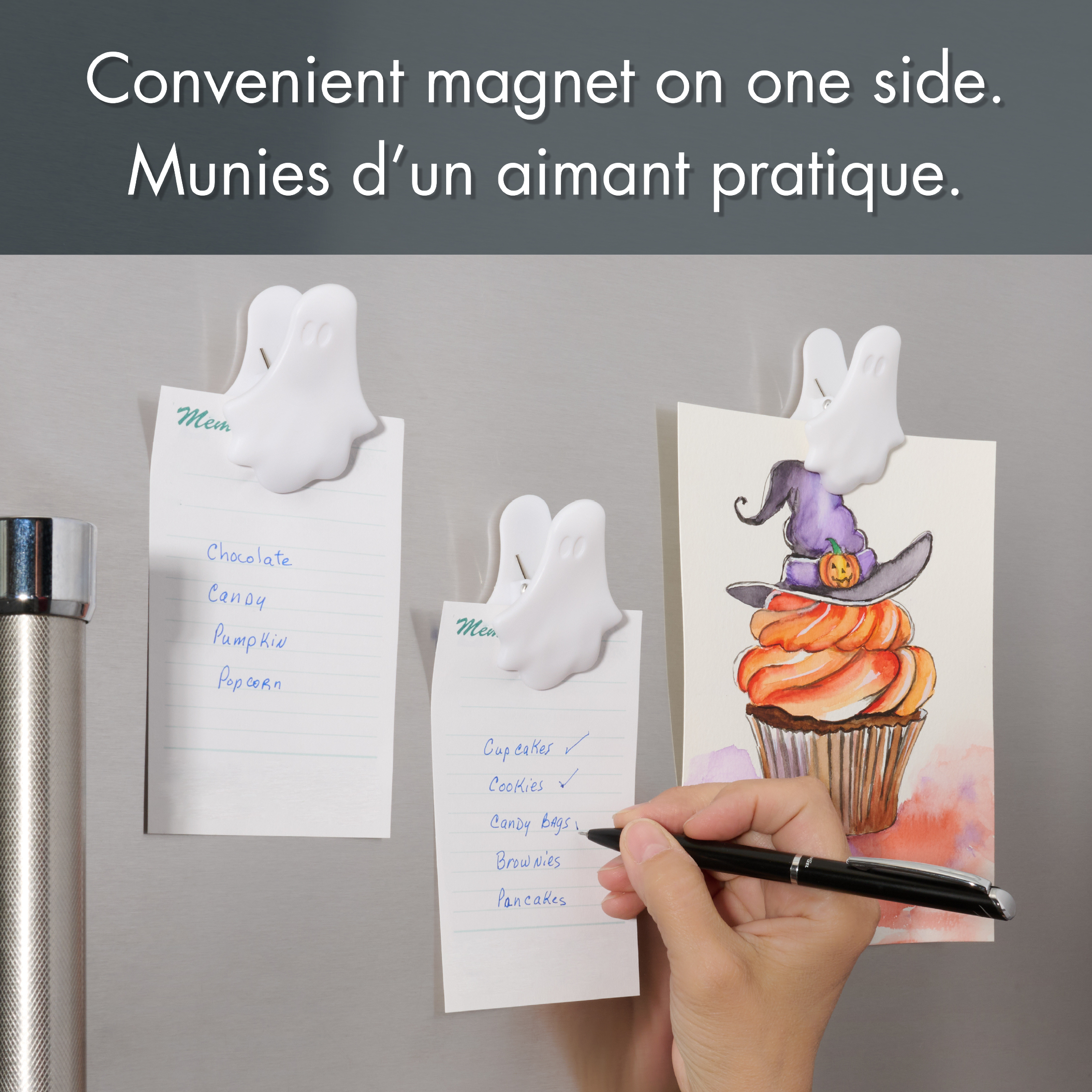Ensemble de 3 Pinces à sac Tout-Pour-Célébrer, en forme de Fantômes, Blanc