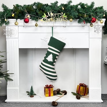 Fridja Bas de Noël 18 Pouces Grande Taille Tricot Imprimé Arbre de Noël Bas de Noël pour Famille Style Ferme Bas Rayés de Noël Décorations de Noël Bas Cadeau Bas Personnalisé