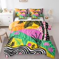 thumbnail image 1 of YST Ensemble Douillette 7 Pcs Tropical Palm Tree Simple Aquarelle Soleil Ensemble de Draps avec Douillette Hippie Graffiti Ensembles de Literie Rustique Rayures Colorées Lit en Sac, Noir Jaune Rose, 1 of 5