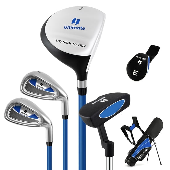 Gymax 28'' Portable Junior Complete Golf Club Set for Kids Age 8+ Set of 5 Blue