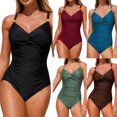 thumbnail image 1 of Jovati One-Piece Swimsuit for Women, V-Neck Padded Tankini with Adjustable Straps, Ruched Tummy Control, Nylon Spandex Blend, Solid Color, Beach Pool Wear, 1 of 7
