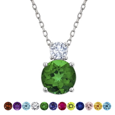 JeenMata Pendentif Collier Pendule en Zircone Cubique Taille Ronde Pierre de Naissance de Mai 3,75 Carats en Placage Or Blanc pour Femmes