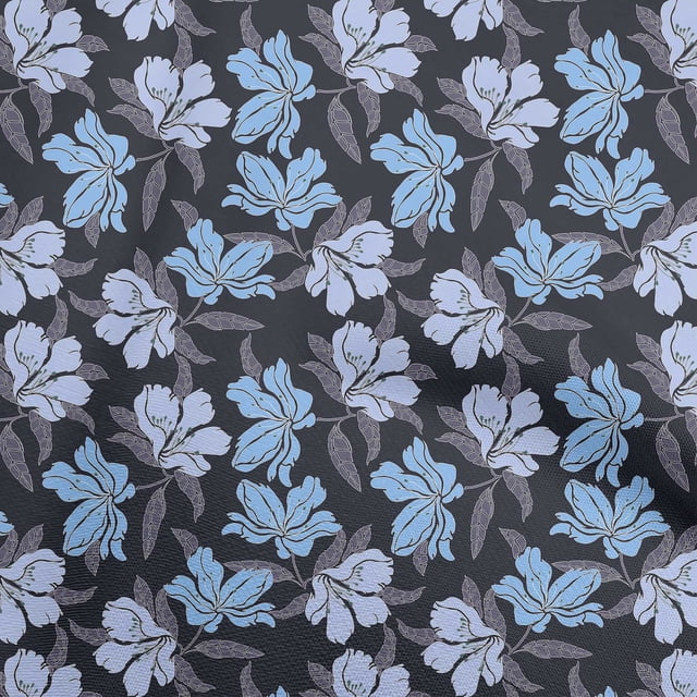oneOone Polyester Spandex Navy Blue Fabric Florals Craft Projects Decor Fabric Printed By The Yard 56 Inch Wide
