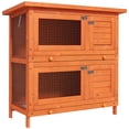 thumbnail image 1 of PawHut 2-Tier Wooden Rabbit Hutch, Small Animal House with 2 Rooms, Yellow, 1 of 10